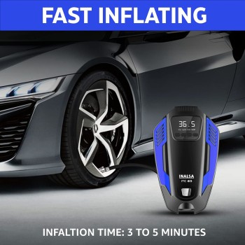 INALSA Tyre Inflator ITC 03 with Digital Display | 12 V DC Portable Tyre Inflator | 150 PSI with 3 Modes of Emergency LED Light | 150 Watt (Black/Blue)