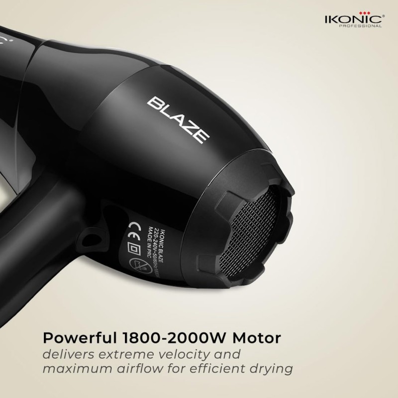 Ikonic Professional Blaze Hair Dryer 1800 Watts-2000 Watts 3 Heat And 2 Speed Setting Combination Powerful Ac Motor Comes Black