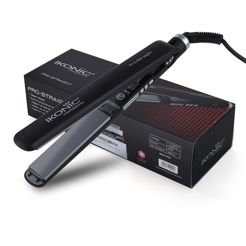 Ikonic Professional Pro Straight Hair Straightener For Women, 1.5 Inch Ceramic Floating Plates, Black