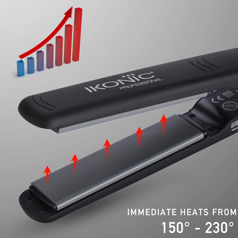 Ikonic Professional Pro Straight Hair Straightener For Women, 1.5 Inch Ceramic Floating Plates, Black