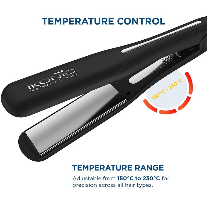 Ikonic Professional Pro Titanium Shine 3.0 Hair Straightener, Advanced Dual Titanium Floating 1.5-Inch Wide Plates, Digital Temperature Control