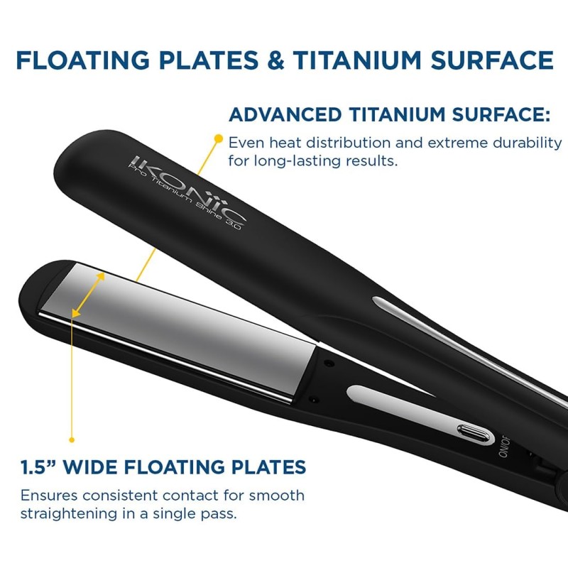 Ikonic Professional Pro Titanium Shine 3.0 Hair Straightener, Advanced Dual Titanium Floating 1.5-Inch Wide Plates, Digital Temperature Control