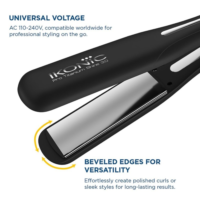 Ikonic Professional Pro Titanium Shine 3.0 Hair Straightener, Advanced Dual Titanium Floating 1.5-Inch Wide Plates, Digital Temperature Control