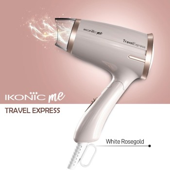 Ikonic Travel Express Foldable Hair Dryer Adustable Two Speed Setting Fast Drying 1400W, Compact Design Travel Friendly, All Hair Type, For Men & Women