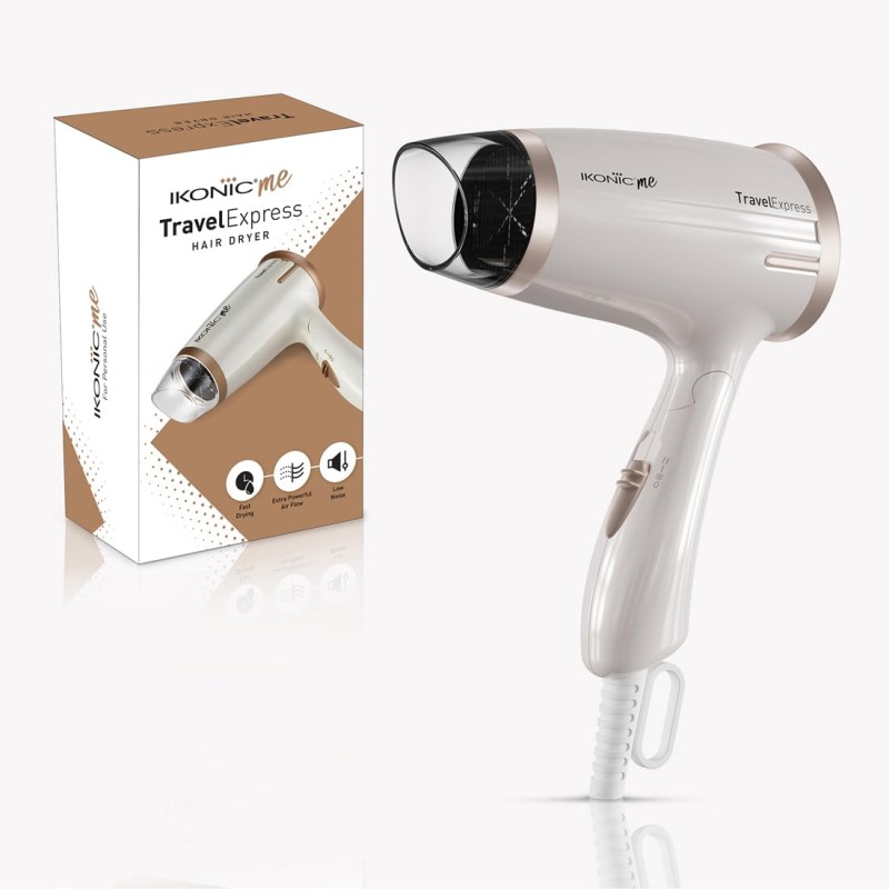 Ikonic Travel Express Foldable Hair Dryer Adustable Two Speed Setting Fast Drying 1400W, Compact Design Travel Friendly, All Hair Type, For Men & Women