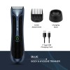 Ikonic Trimmer Body and Hygiene Trimmer for Men - Beard, Body, Hair Gromming, With Three Comb Attachment, Waterproof , Advanced Stainless Steel, Battery Runtime Up to 90 Mins, Charging Dock, Color- Blue