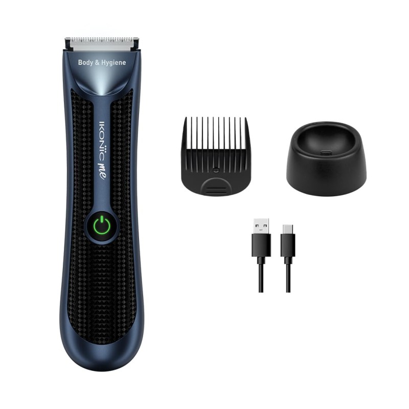 Ikonic Trimmer Body and Hygiene Trimmer for Men - Beard, Body, Hair Gromming, With Three Comb Attachment, Waterproof , Advanced Stainless Steel, Battery Runtime Up to 90 Mins, Charging Dock, Color- Blue