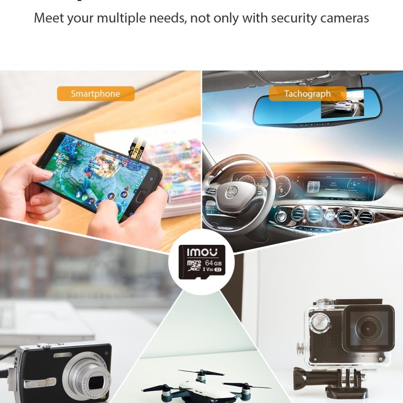Imou MicroSDXC Memory Card 64 GB, Up to 95/25 MB/sec, Class 10-U1, UHS-I, Micro SD Card for Phone, Camcorder, Switch, Tablet