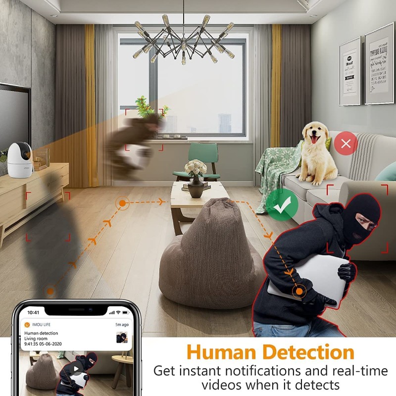 Imou Ranger 2-D, 360° Coverage, AI Human Detection, Privacy Mode, Human Detection,1080P, Built-in Siren,Wireless, Smart Tracking, Privacy Mode, Night Vision, Two-Way Talk, Cloud, White