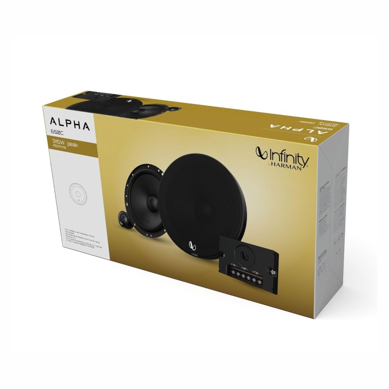 Infinity Car Component Speaker with Grille | Alpha 650C | Peak Power - 315W | RMS Power - 45W | Wired 6.5 Inch 2-Way Component Car Speaker (Black)
