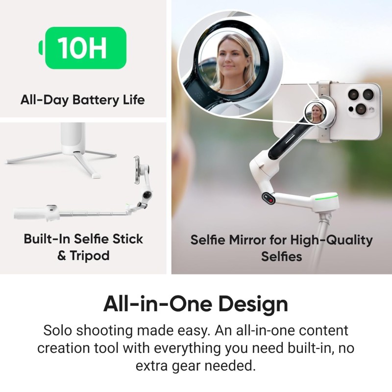Insta360 Flow 2 Pro Grey - AI Tracking Phone Gimbal, 200+ App Tracking with DockKit, Multi-Person Tracking, 360º Pan Tracking, Built-in Tripod/Selfie Stick, iPhone/Android Portable Stabilizer