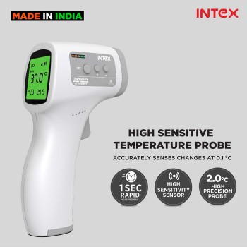 Intex Non-contact FDA Approved Digital Infrared Thermometer Temperature Gun -32°C to 42°C(89.6-109.4℉) with LCD Display (white grey)