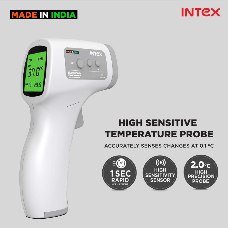Intex Non-contact FDA Approved Digital Infrared Thermometer Temperature Gun -32°C to 42°C(89.6-109.4℉) with LCD Display (white grey)