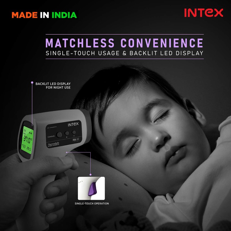 Intex Non-contact FDA Approved Digital Infrared Thermometer Temperature Gun -32°C to 42°C(89.6-109.4℉) with LCD Display (white grey)