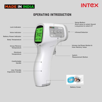 Intex Non-contact FDA Approved Digital Infrared Thermometer Temperature Gun -32°C to 42°C(89.6-109.4℉) with LCD Display (white grey)