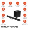 JBL Cinema SB271, Dolby Digital Soundbar with Wireless Subwoofer for Extra Deep Bass, 2.1 Channel Home Theatre (220W)
