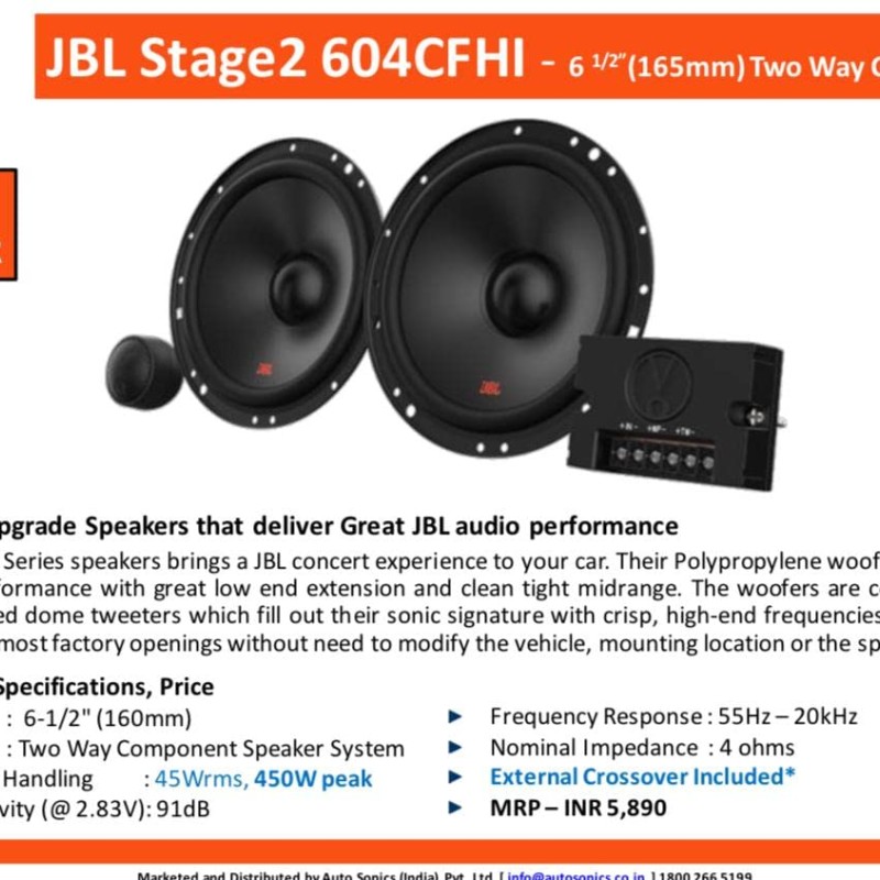 JBL Stage 2604CFHI Car Component Speakers - International Model