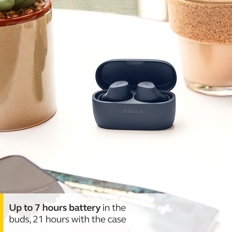 Jabra Elite 2 in Ear True Wireless Earbuds with 21 Hours of Battery, 2 Built-in Microphones for Clear Calls, Rich Bass and Comfortable fit with mic - Navy