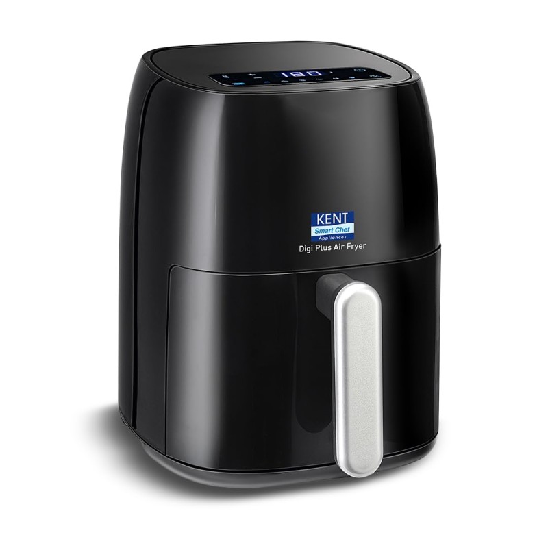 KENT Digi Plus Air Fryer | 4L Capacity & 1300W | Fry, Grill, Roast & Bake | Digital Display & Touch Control Panel | Rapid Heating Black