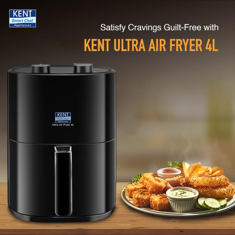KENT Ultra Air Fryer 4L | 1300W | Fry, Bake, Grill & Roast | Up to 80% Less Oil Usage | Rapid Heat Circulation