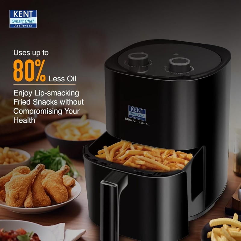 KENT Ultra Air Fryer 4L | 1300W | Fry, Bake, Grill & Roast | Up to 80% Less Oil Usage | Rapid Heat Circulation