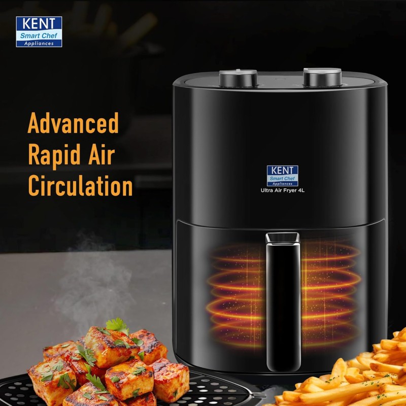 KENT Ultra Air Fryer 4L | 1300W | Fry, Bake, Grill & Roast | Up to 80% Less Oil Usage | Rapid Heat Circulation