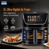 KENT Ultra Digital Air Fryer 5L | 1500W | Bake, Grill & Roast | Up to 80% Less Oil Usage |8 Preset Menu|Rapid Heat Circulation
