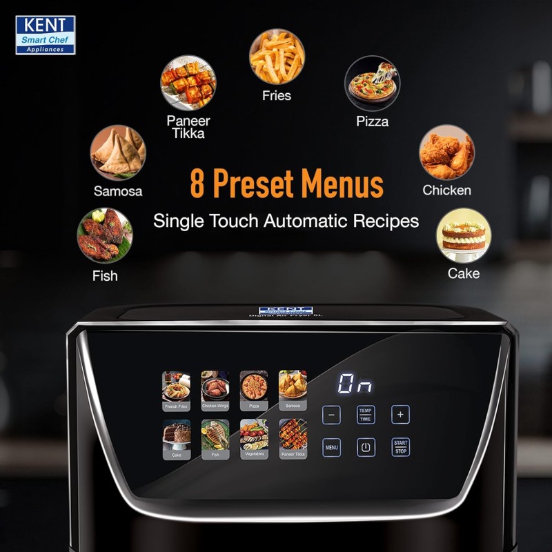 KENT Ultra Digital Air Fryer 5L | 1500W | Bake, Grill & Roast | Up to 80% Less Oil Usage |8 Preset Menu|Rapid Heat Circulation
