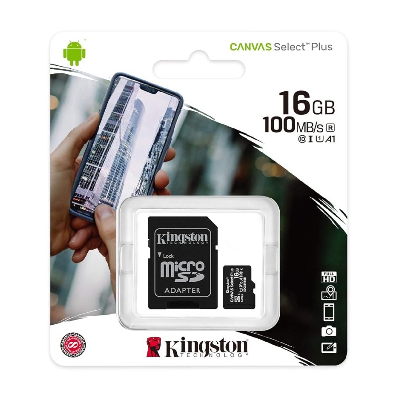 Kingston 16GB micSDHC Canvas Select Plus 100R A1 C10 Card + ADP, SDCS2/16GB, black