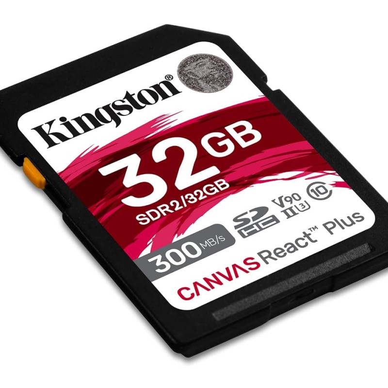 Kingston Canvas React Plus 32GB SD Card | SDXC UHS-II | 300R/260W U3 V90 | Full HD/4K/8K | SDR2/32GB
