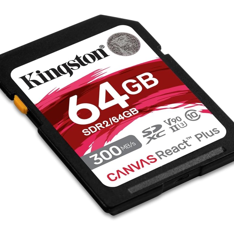Kingston Canvas React Plus 64GB SD Card | SDXC UHS-II | 300R/260W U3 V90 | Full HD/4K/8K | SDR2/64GB