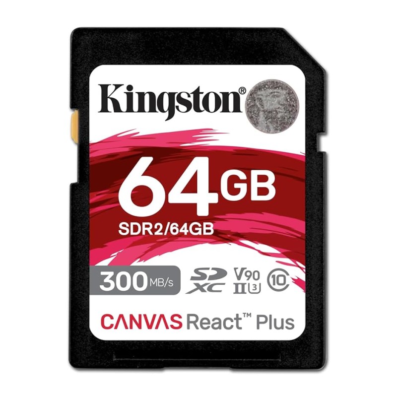 Kingston Canvas React Plus 64GB SD Card | SDXC UHS-II | 300R/260W U3 V90 | Full HD/4K/8K | SDR2/64GB