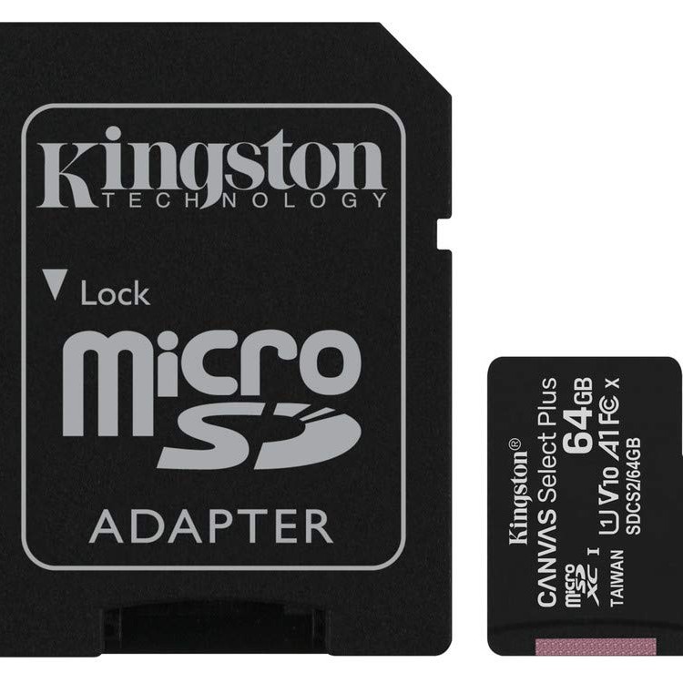 Kingston Canvas Select Plus 64GB microSD Card Class 10 UHS-I speeds up to 100MB/s with Adapter (SDCS2/64GBIN)