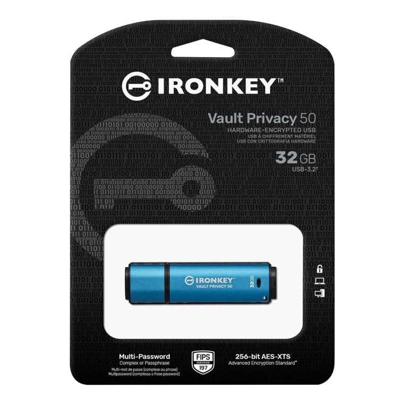 Kingston IronKey Vault Privacy 50 32GB Encrypted USB | FIPS 197 | AES-256bit | BadUSB Attack Protection IKVP50/32GB