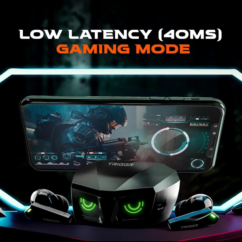 Kraken X1 with Battery Display, 40ms Latency, Quad Mic ENC, 40 Hr Battery, v5.3 Bluetooth Headset (Black, True Wireless)