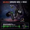 Kraken X1 with Battery Display, 40ms Latency, Quad Mic ENC, 40 Hr Battery, v5.3 Bluetooth Headset (Black, True Wireless)