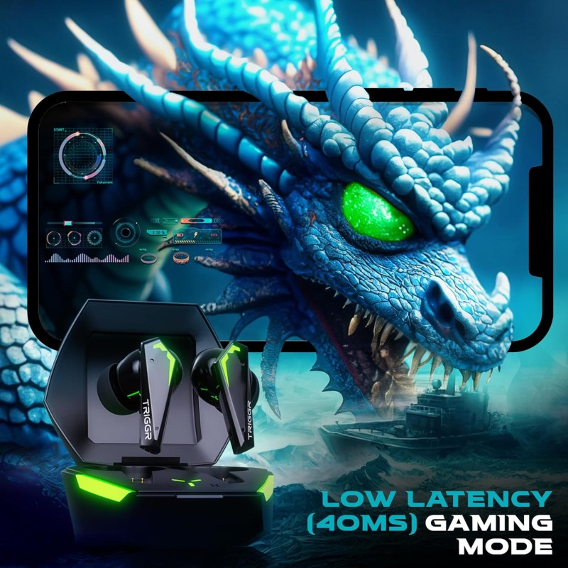 Kraken X2 Gaming Earbuds, TWS Low Latency, ENC Quad 4 Mics with Bluetooth v5.3 Rapid Pairing, 40 Hrs Playtime, IPX4 Water Resistance, Wireless in-Ear Earpods (Black)