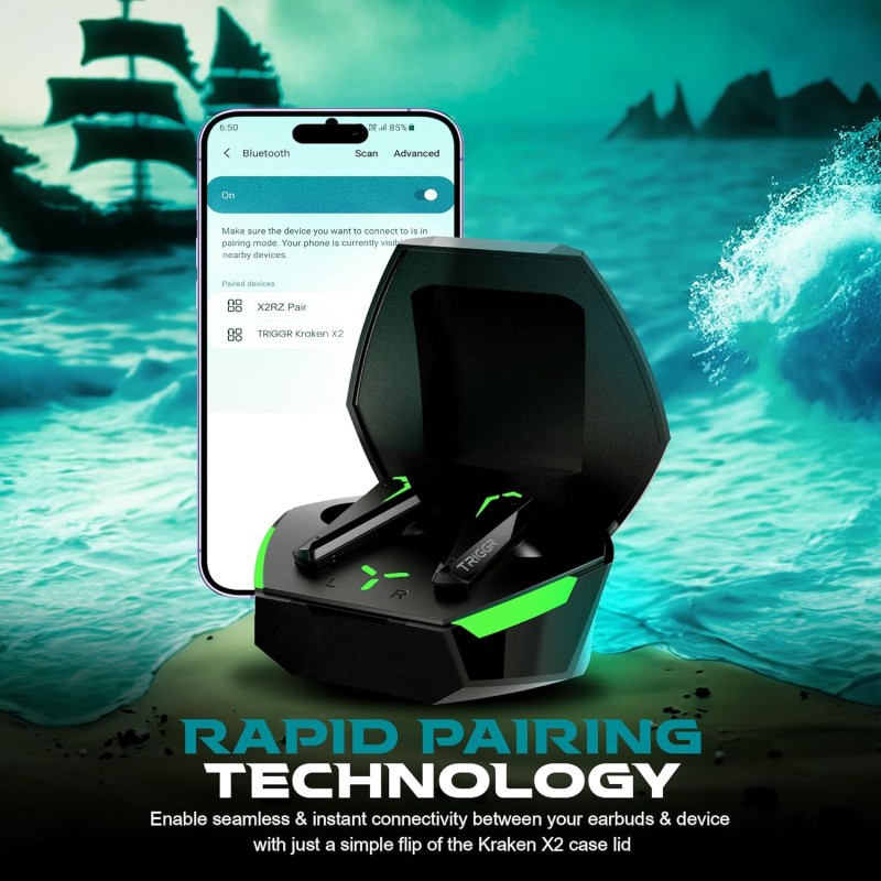 Kraken X2 Gaming Earbuds, TWS Low Latency, ENC Quad 4 Mics with Bluetooth v5.3 Rapid Pairing, 40 Hrs Playtime, IPX4 Water Resistance, Wireless in-Ear Earpods (Black)