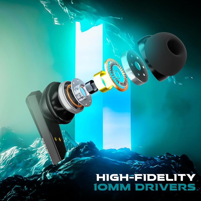 Kraken X2 Gaming Earbuds, TWS Low Latency, ENC Quad 4 Mics with Bluetooth v5.3 Rapid Pairing, 40 Hrs Playtime, IPX4 Water Resistance, Wireless in-Ear Earpods (Black)