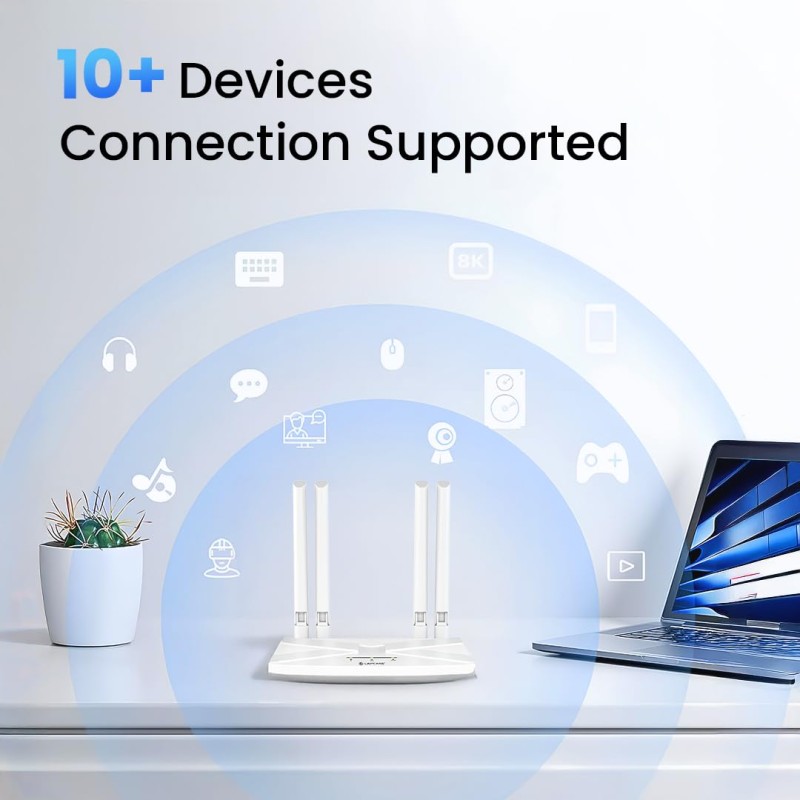 LAPCARE 4G LTE WiFi Router – All SIM Support, 300Mbps High-Speed Internet, External Antenna, MU-MIMO