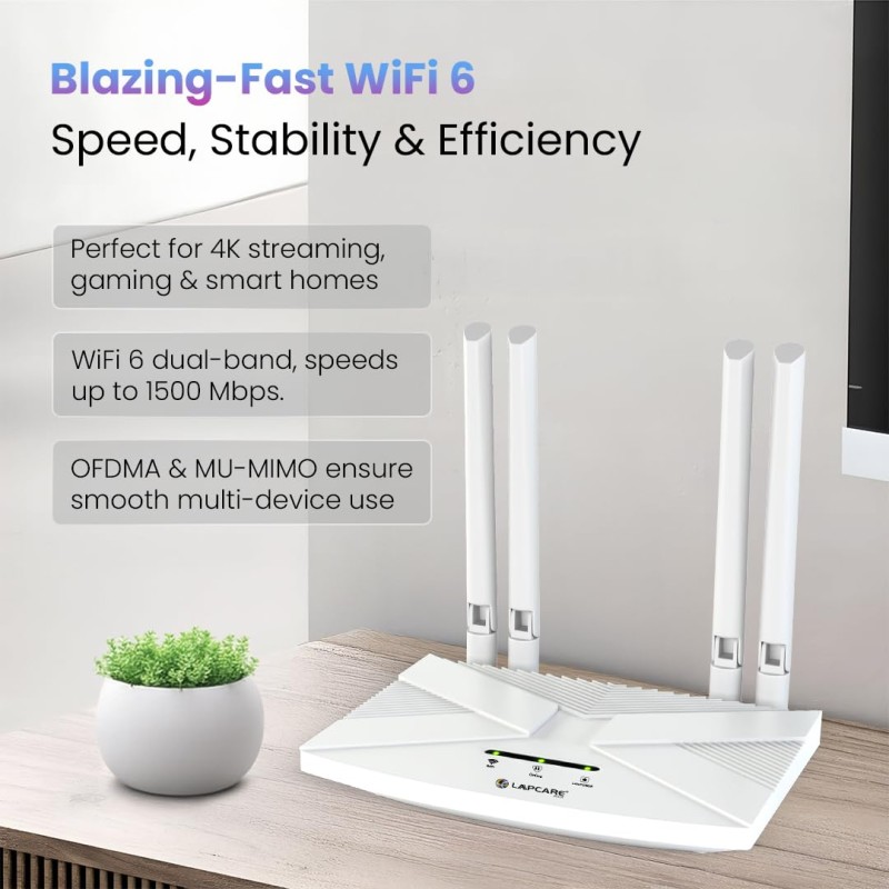 LAPCARE 4G LTE WiFi Router – All SIM Support, 300Mbps High-Speed Internet, External Antenna, MU-MIMO