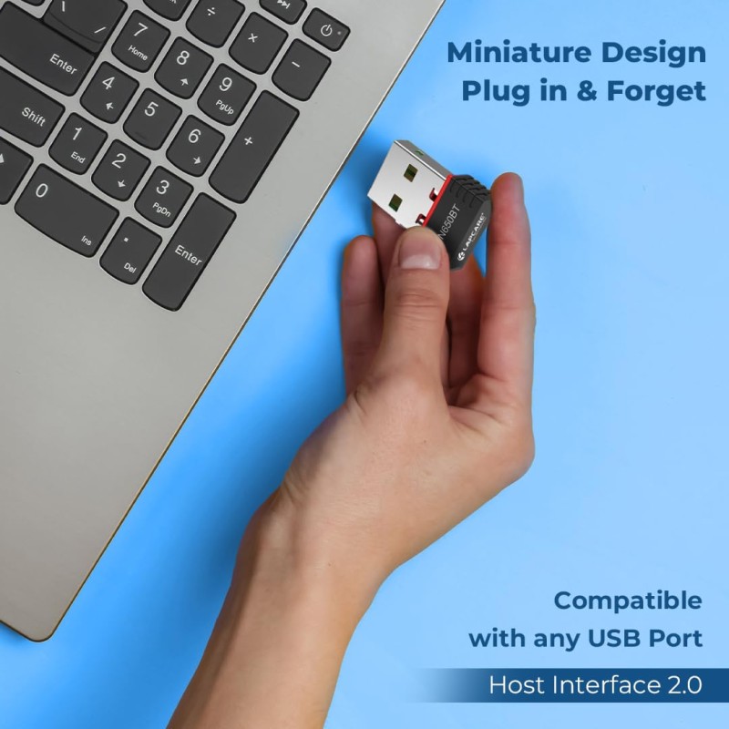 LAPCARE Bluetooth 4.2+ Dual-Band Wi-Fi USB Adapter | 650Mbps Wireless Nano Dongle | MU-MIMO Technology