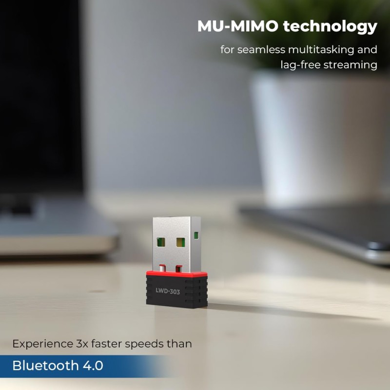 LAPCARE Bluetooth 4.2+ Dual-Band Wi-Fi USB Adapter | 650Mbps Wireless Nano Dongle | MU-MIMO Technology