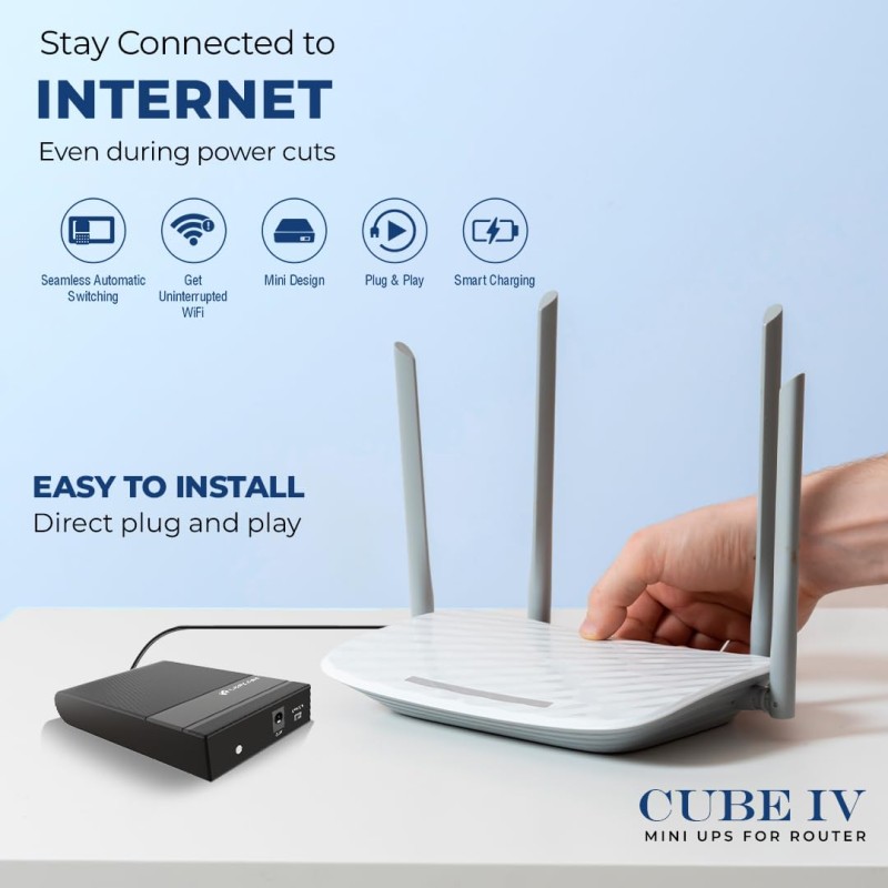 LAPCARE Cube IV Mini UPS for WiFi Router| Up to 4 Hours PowerBackup |Router UPS Compatible with 12V <2A Routers