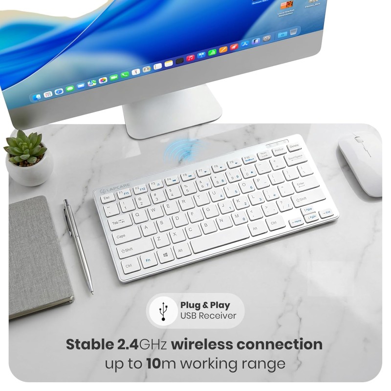 Lapcare D-lite Plus Wireless Keyboard with 2.4 GHz & 87 Keys, 8 Million Key Life, Minimalist Design,(D-Lite + Silver)