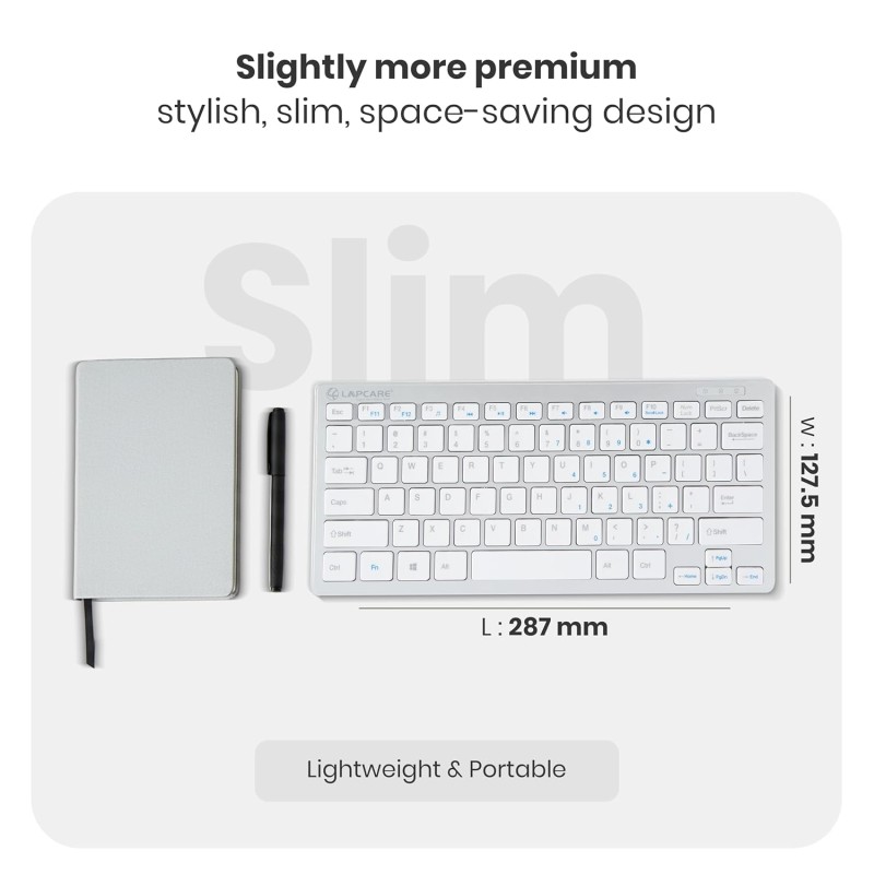 Lapcare D-lite Plus Wireless Keyboard with 2.4 GHz & 87 Keys, 8 Million Key Life, Minimalist Design,(D-Lite + Silver)