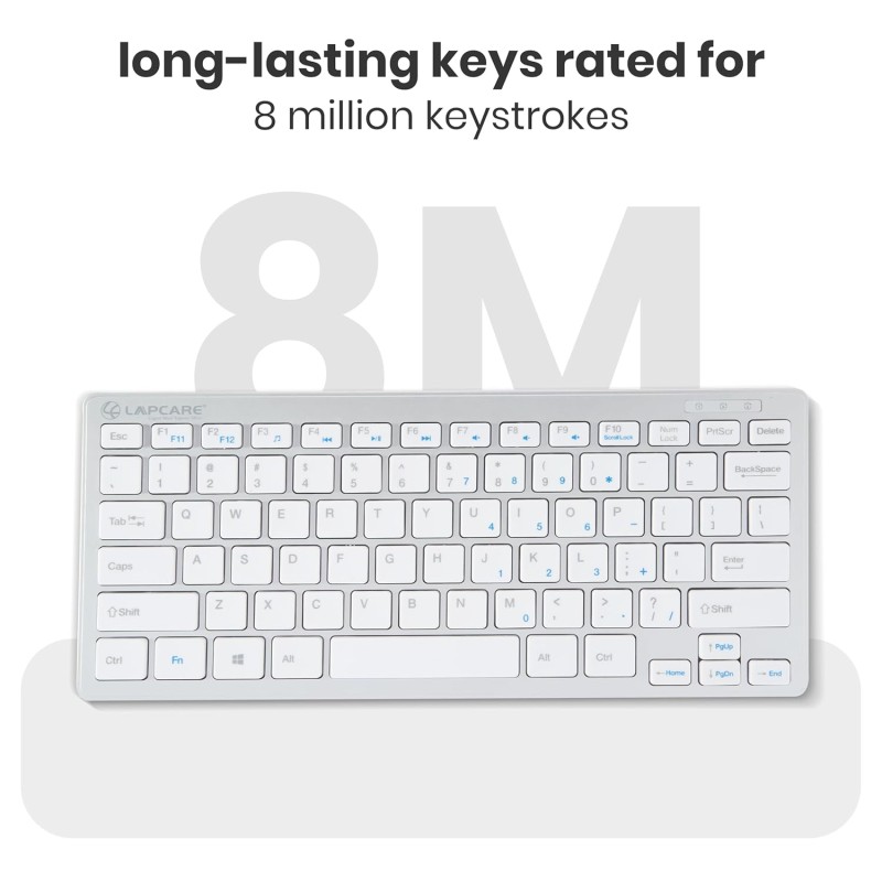 Lapcare D-lite Plus Wireless Keyboard with 2.4 GHz & 87 Keys, 8 Million Key Life, Minimalist Design,(D-Lite + Silver)