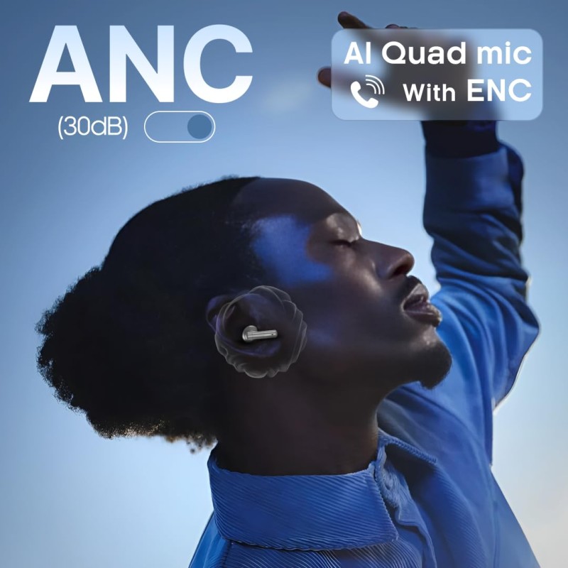 Leaf Buds X514 True Wireless ANC in Ear Earbuds with AI Sound App,Active Noise Cancellation,Transparency Mode,70H Playtime,Quad Mic Enc,40Ms Low Latency,13Mm Driver, Ipx5, Bluetooth V5.4(Ash Grey)