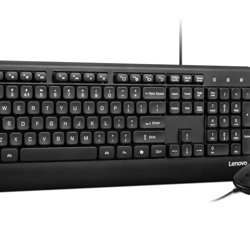Lenovo 110 Keyboard & Mouse Wired Combo| Waterproof Exoskeleton | Splash Proof Keys| 1600 DPI Full Size Mouse | Non-Slip Scroll Wheel