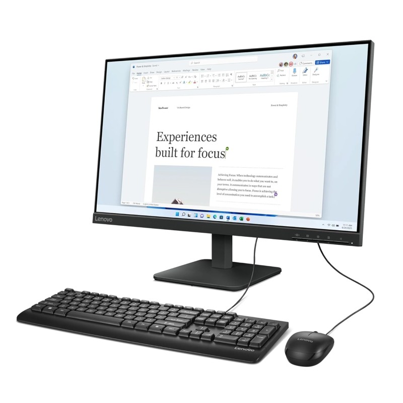 Lenovo 110 Keyboard & Mouse Wired Combo| Waterproof Exoskeleton | Splash Proof Keys| 1600 DPI Full Size Mouse | Non-Slip Scroll Wheel